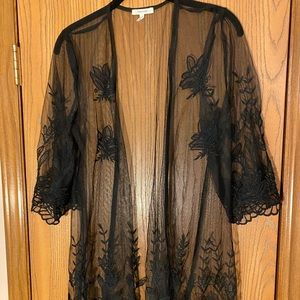 Black mesh and embroidered cover vest